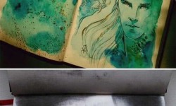 Egy lány gyönyörű Hobbit illusztrációi vízfestékkel és teafoltokkal